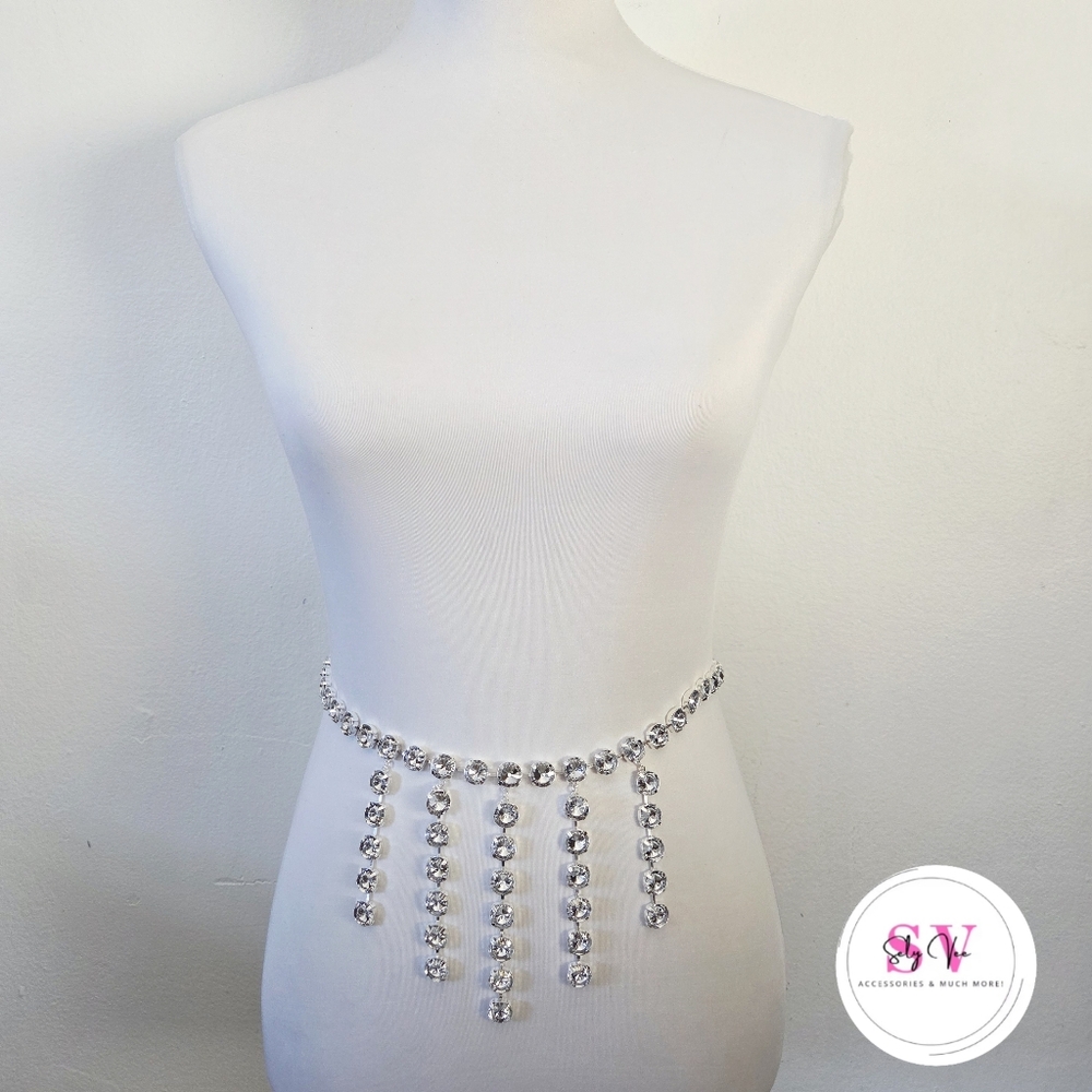Silver Chain Belt With Gemstones